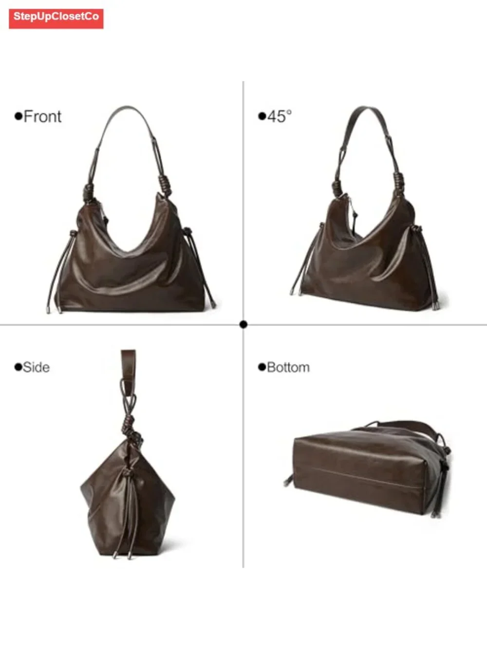 Large Travel Hobo Bag Women Shoulder Purse Faux Leather Knotted Adjustable Strap